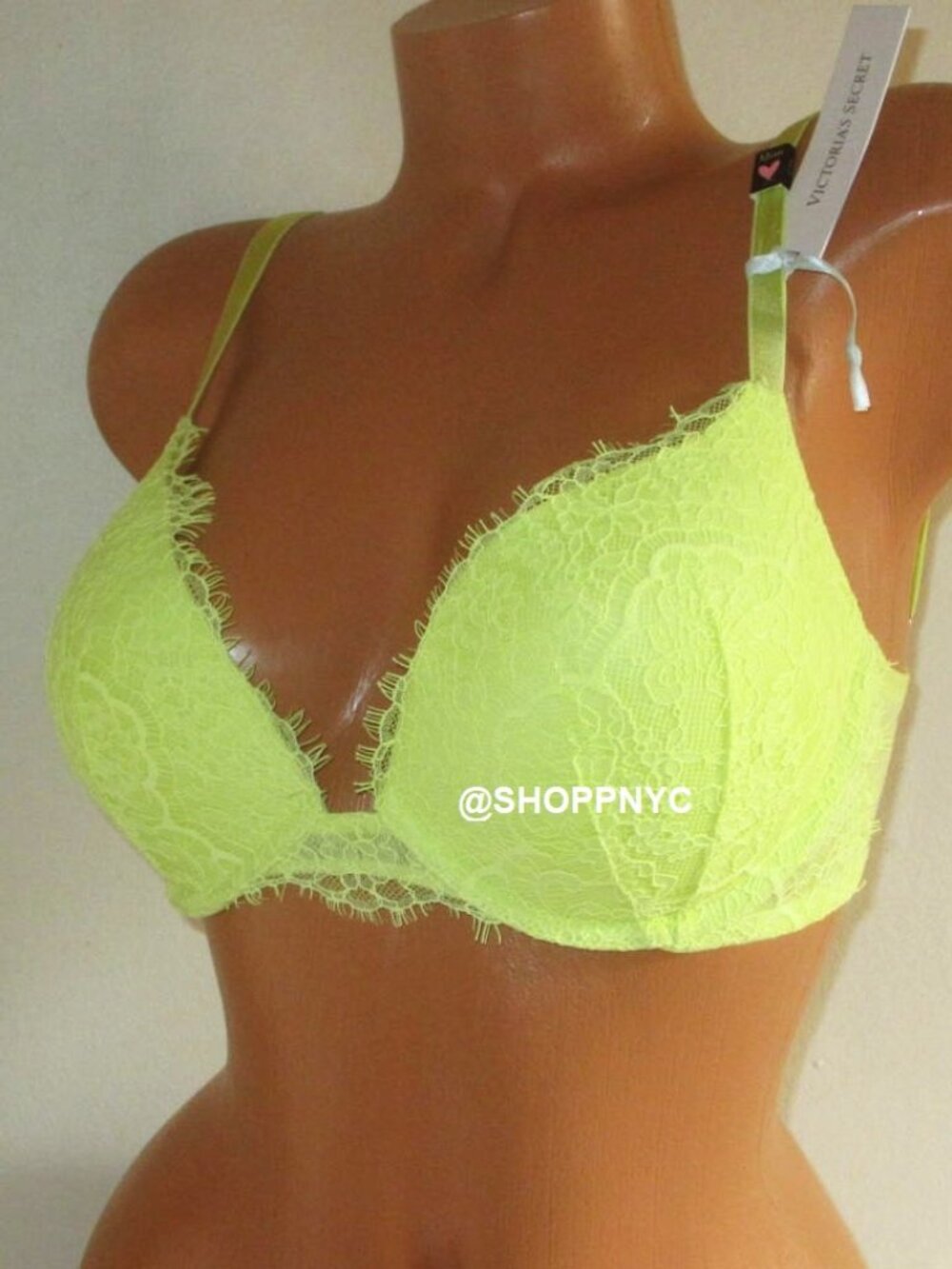 32DD Victoria's Secret Dream Angels Push Up Bra Neon Yellow Lace nwt